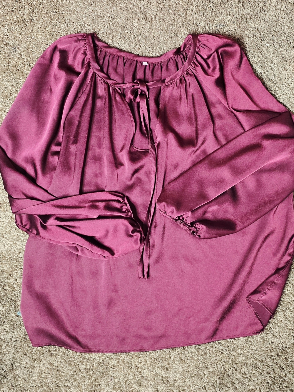 SHEIN Tie-Neck Long Sleeve Blouse - Burgundy